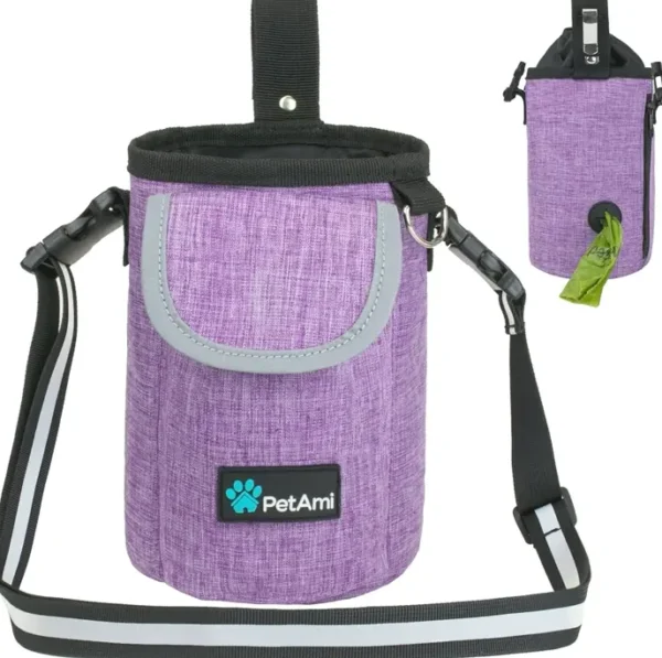 Pet Pouch Dog Treat, Large Pet Trainer Bag with Pocket, Trainer Supplies Holder with Poop Bag Dispenser, 3 Methods to Carry (Purple)