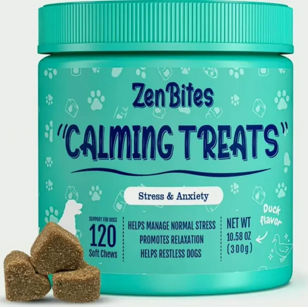 Natural Dog Calming Treats including Chamomile & Ginger Duck Flavor