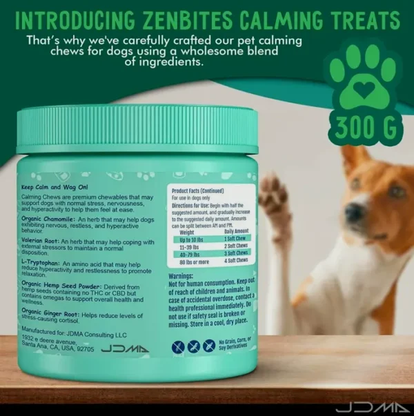 Natural Dog Calming Treats including Chamomile & Ginger Duck Flavor