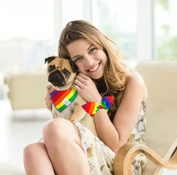 EClover Rainbow Dog Bandanas & Matching Scrunchie Set