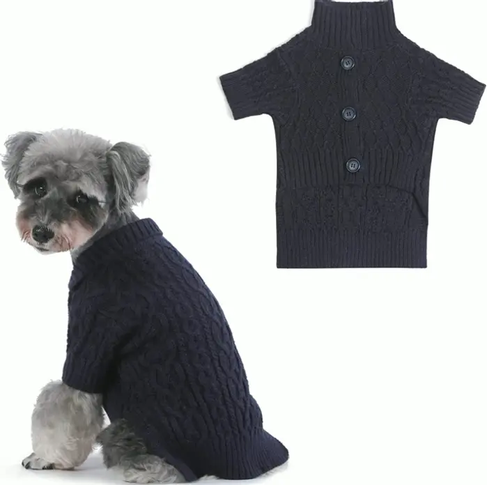 Knitted Dog Sweater Winter Coat Traditional Styled Dog Clothing Blue S