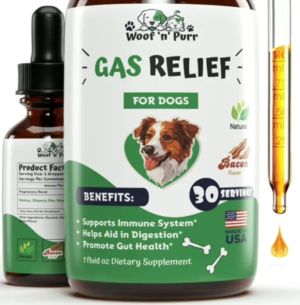 Organic Dog Flatulence Aid - Constipation Ease - 1 fl oz - Bacon-Flavored