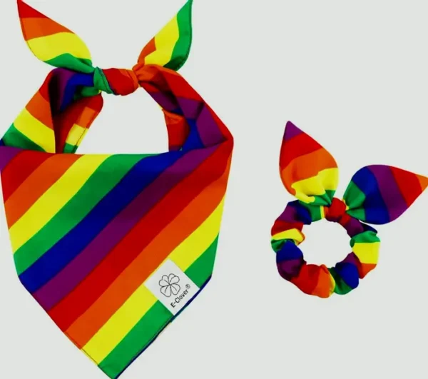 EClover Rainbow Dog Bandanas & Matching Scrunchie Set