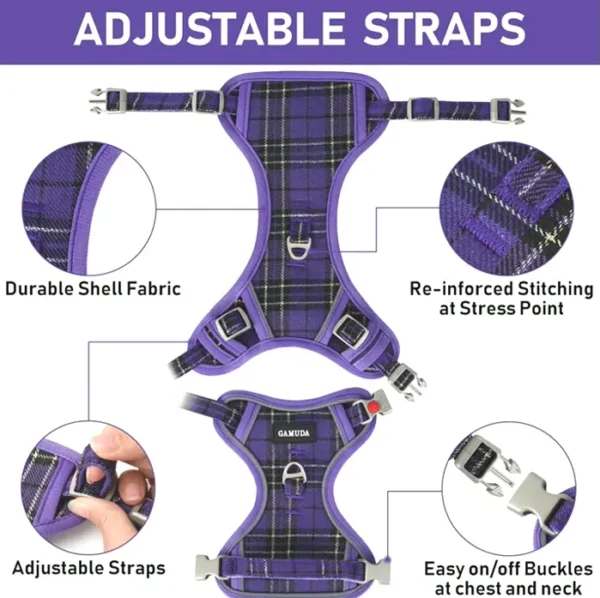 Pet Vest Set, Collar & Leash, Plaid Mid-Size