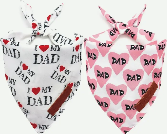 Father's Day Dog Scarves Two-Pack, Reversible 'I Love My Papa'