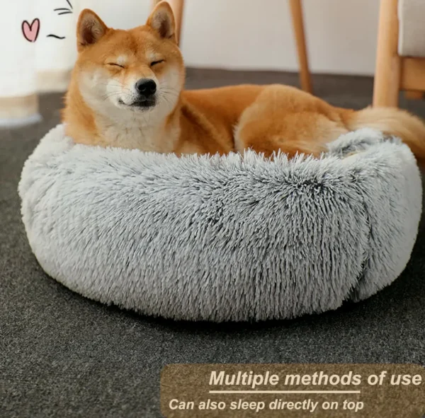 Small Canine Bed, Bagel Cuddler Nest Cozy Soft Imitation Fur Cleanable Mattress with Anti-Skid Base for Medium Small Puppies