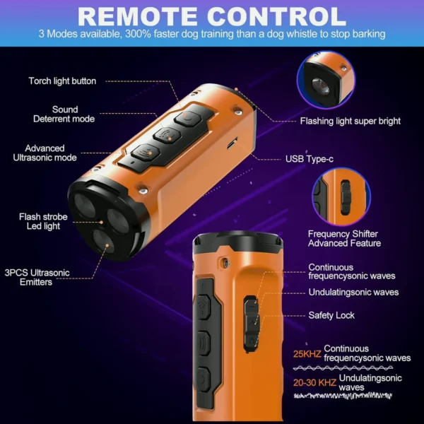 Dog Bark Deterrent Devices Featuring LED Torch, 50FT Distance