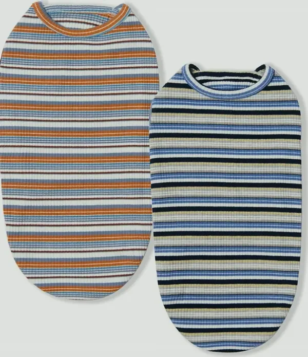 Pet Tees Tank Soft Striped T-Shirt Sleeve-free 2-Pack Tiny