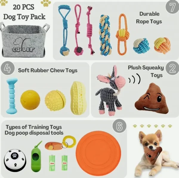 Puppy Teething Toys Set, Rope, Treat Balls, Squeaky Toys