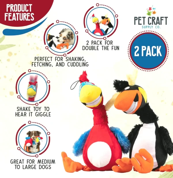 Animal Craft Laughing Puffin & Macaw Interactive Dog Playthings